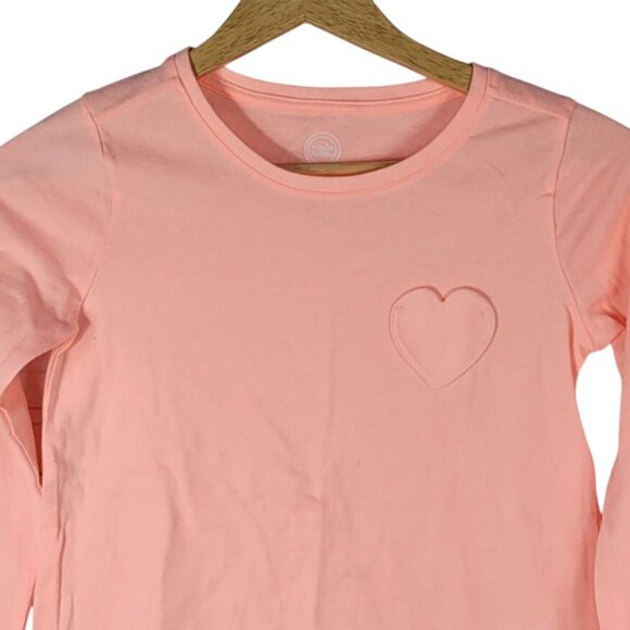 2/$15 Wonder Nation Heart Pullover Top Peach Orange Large Long Sleeve Pocket - Picture 2 of 7